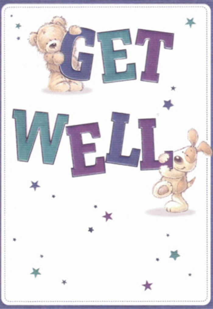 In this inviting get well card, a story of encouragement and playfulness is told through vibrant illustrations and tactile detail, conjuring the comforting ambiance familiar to Beaconsfield's welcoming streets. A plush teddy, full of character, sits atop sturdy, colourful 'GET WELL' letters, while a cheerful puppy presses close to the base, lending the composition warmth and lively affection. Each figure is shaded with care, the bear's fluffy coat and the puppy's velvety ears appearing almost three-dimensional against the crisp, cloud-white background. Splashes of indigo, turquoise, and violet leap from the bold text, while dancing starbursts trace a path of hope from one side of the card to the other. As a florist rooted in the local community, I'm reminded of the same attention to detail that brings together each bouquet-whether for a home on Maxwell Road or a bedside at the hospital-with every brushstroke and hue placed to nurture and uplift. The impression is one of genuine, soothing cheer-a card as perfect for brightening a friend's day as a fresh arrangement from a Flower Delivery Beaconsfield van.