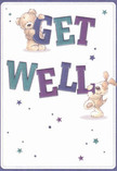 This get well card overflows with playful charm and caring intent-two cuddly companions, a smiling bear and a floppy-eared pup, seem to spring from the page as they cradle vivid, oversized letters spelling 'Get Well.' Layers of indigo, teal, and soft blue animate the scene, the text rising with joyful clarity from a cream-white canvas reminiscent of Beaconsfield's peaceful park mornings. Tiny, sparkling stars in varying shades of purple and aqua are scattered throughout, weaving an atmosphere that's both magical and hopeful. The illustrated fur is rendered so tenderly that it practically invites a comforting touch-gentle and calming, as if mirroring the embrace of a loved one. Every curve and brushstroke in this artwork feels intentional, designed to lift spirits and send a wave of encouragement. The overall effect is as nourishing as a bouquet hand-delivered to a doorstep on Station Road, bringing comfort and brightness to anyone in Beaconsfield on their path to recovery.